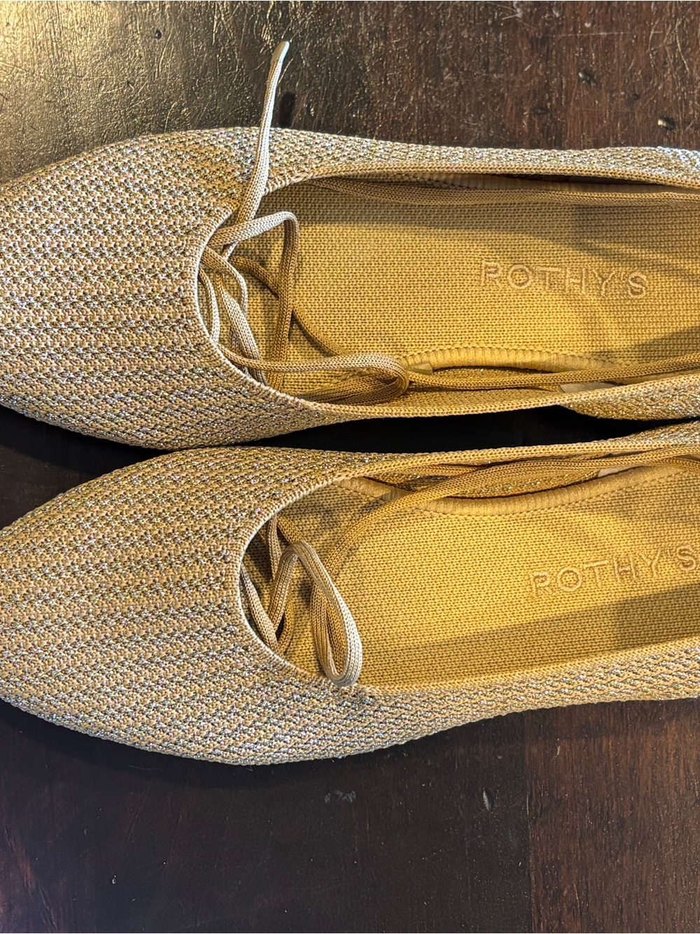 Rothy's Knit Lace-Up Ballet Flats — Metallic Gold - Picture 2 of 4